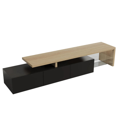 Meuble TV LED moderne avec 3 tiroirs et étagères en verre