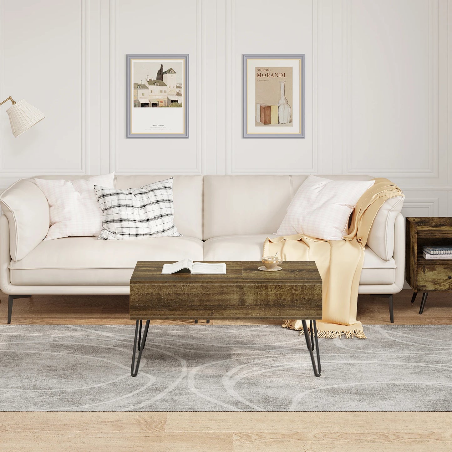 Table basse relevable avec double plateau et rangement