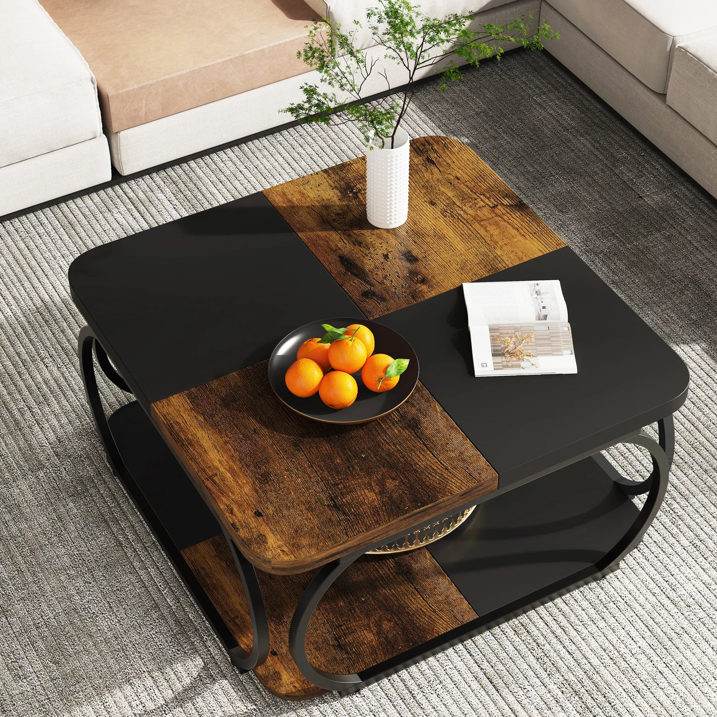 Table basse moderne à 2 plateaux avec rangement