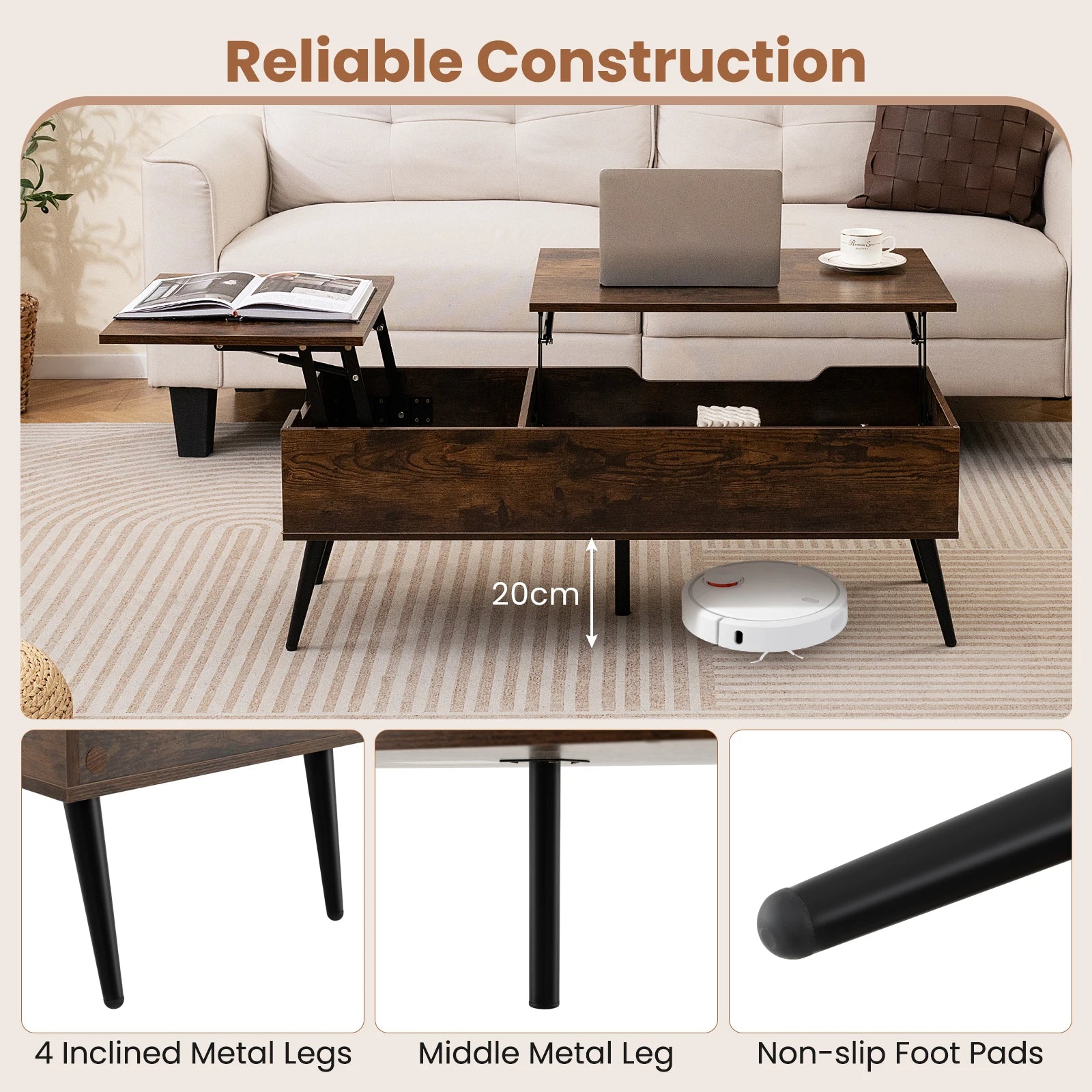 Height-adjustable wooden coffee table - Sonera