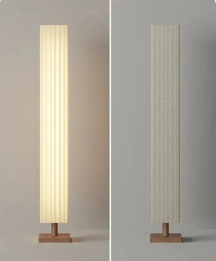 Lampadaire en bois avec un abat-jour en tissu tressé