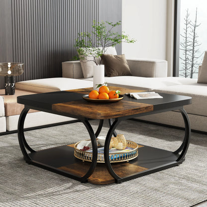 Table basse moderne à 2 plateaux avec rangement