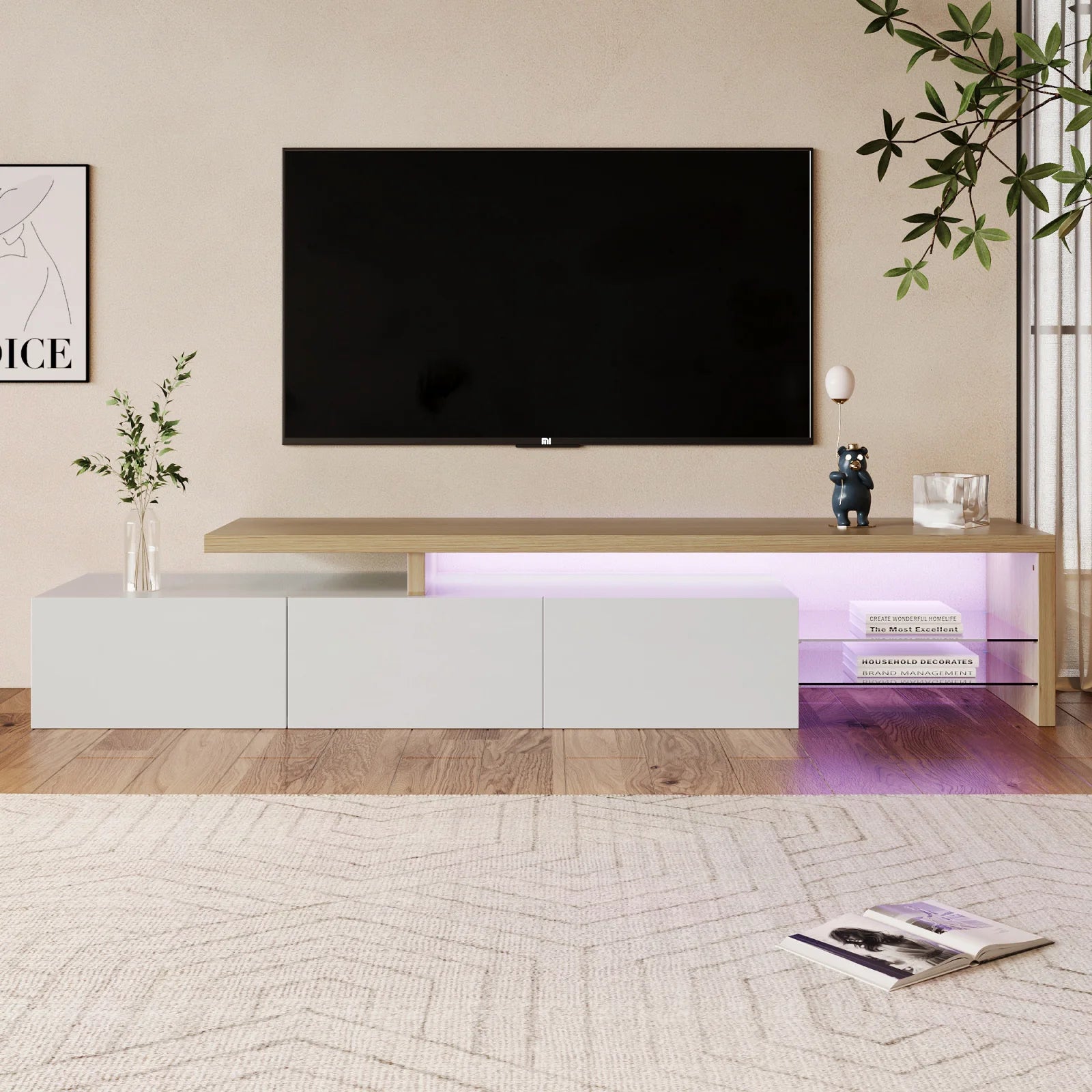 TV stand for living room, with storage and LED lighting - Sonera