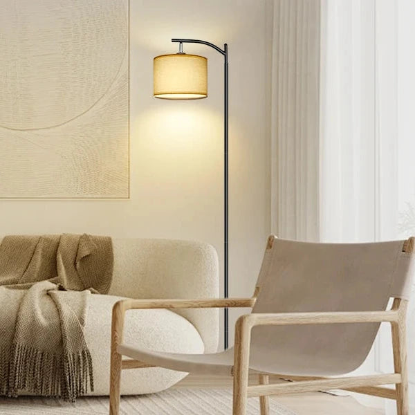Lampadaire d'angle avec abat-jour en lin